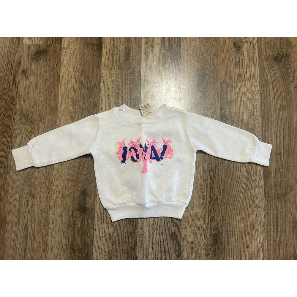 Rabbit Skins Sweater, Baby Girl's Size 12, White Pink, IOWA, Rabbits